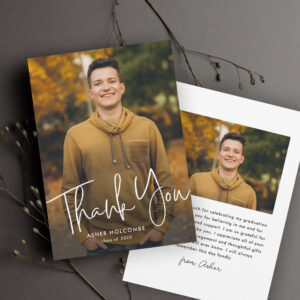 Modern Script Graduate Simple Photo Graduation Thank You Card