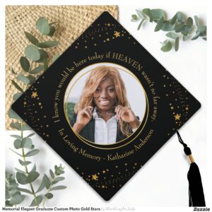 Memorial Elegant Graduate Custom Photo Gold Stars Graduation Cap Topper