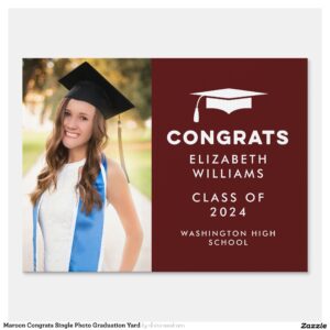 Maroon Congrats Single Photo Graduation Yard Sign