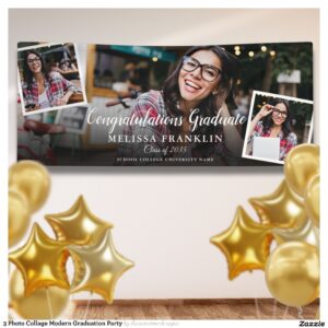3 Photo Collage Modern Graduation Party Banner