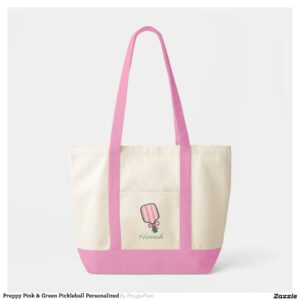 Preppy Pink & Green Pickleball Personalized Tote Bag