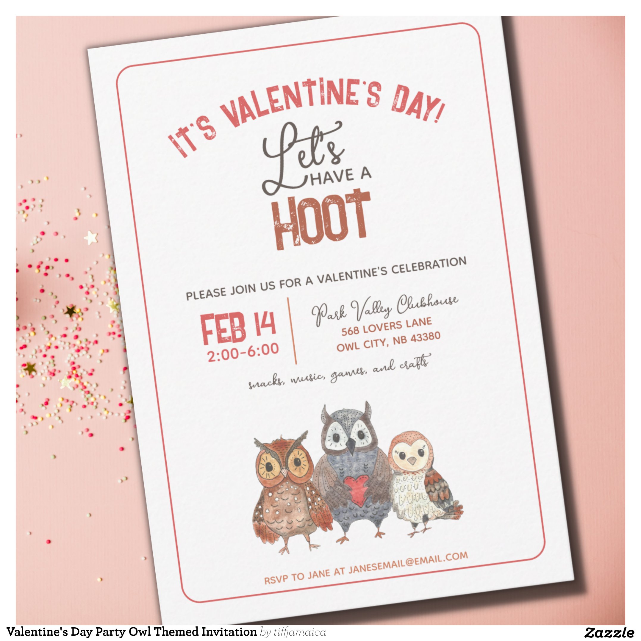 Valentine's Day Party Owl Themed Invitation