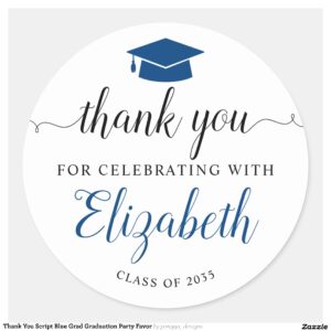 Thank You Script Blue Grad Graduation Party Favor Classic Round Sticker