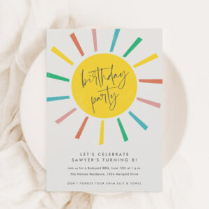 Rainbow Sun Script Kids Birthday Party Invitation