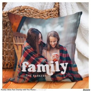 Family Boho Text Overlay with Two Photos Throw Pillow