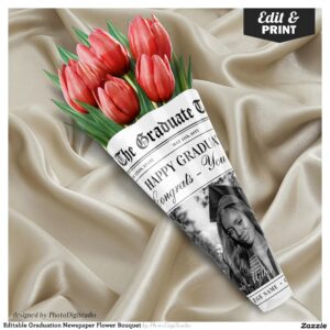 Editable Graduation Newspaper Flower Bouquet Wrapping Paper Sheets