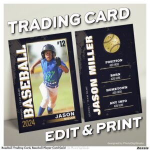 Baseball Trading Card, Baseball Player Card Gold