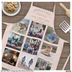 Any Text Photo Collage Best Mom Blush Pink & Gold Apron