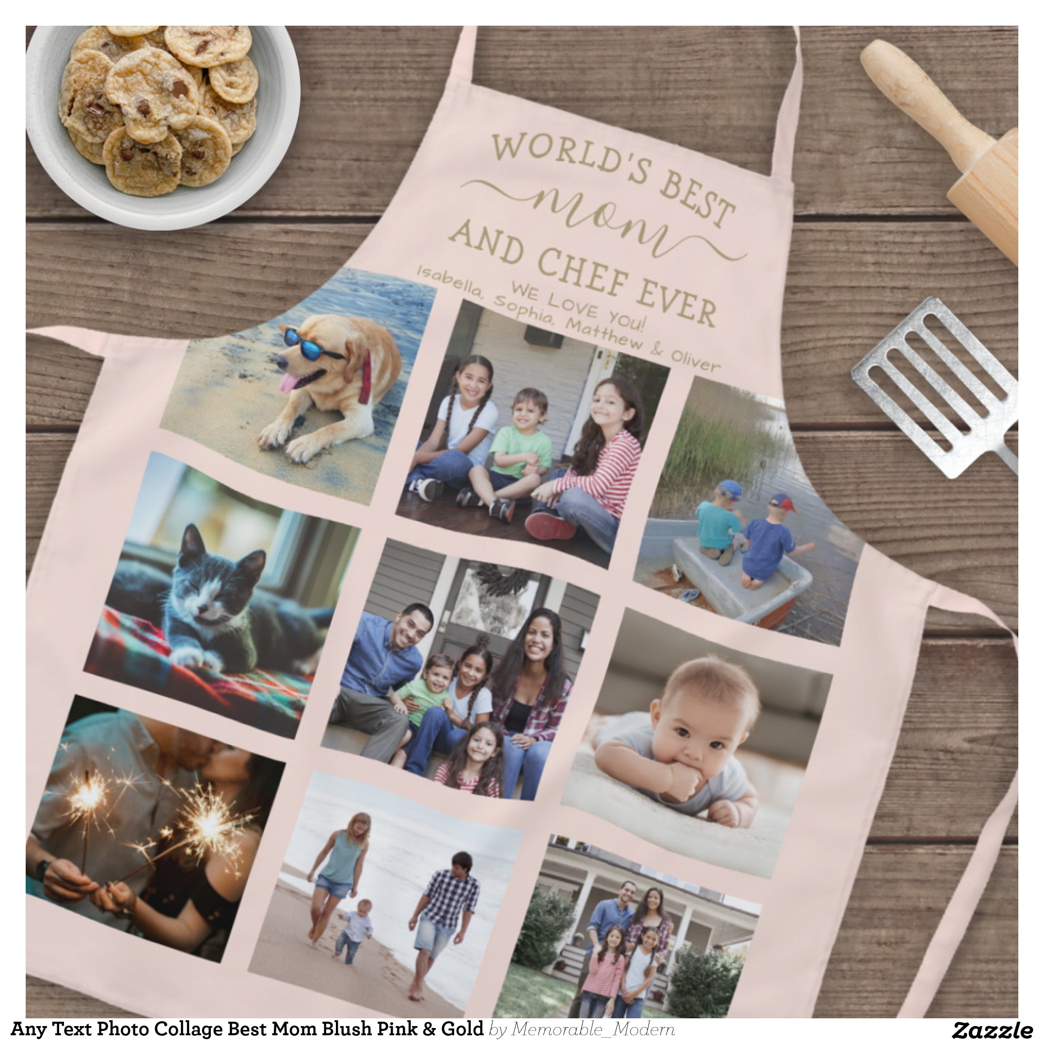 Any Text Photo Collage Best Mom Blush Pink & Gold Apron
