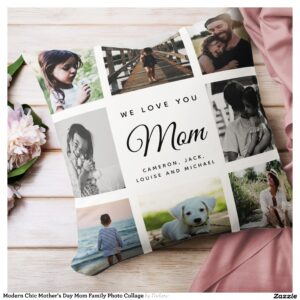 Modern Chic Mother's Day Mom Family Photo Collage Throw Pillow