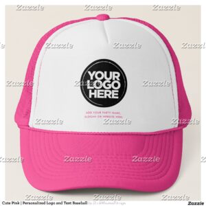 Cute Pink Personalized Logo and Text Baseball Trucker Hat