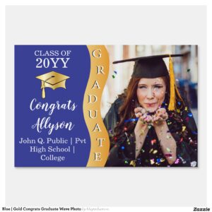 Blue Gold Congrats Graduate Wave Photo Sign