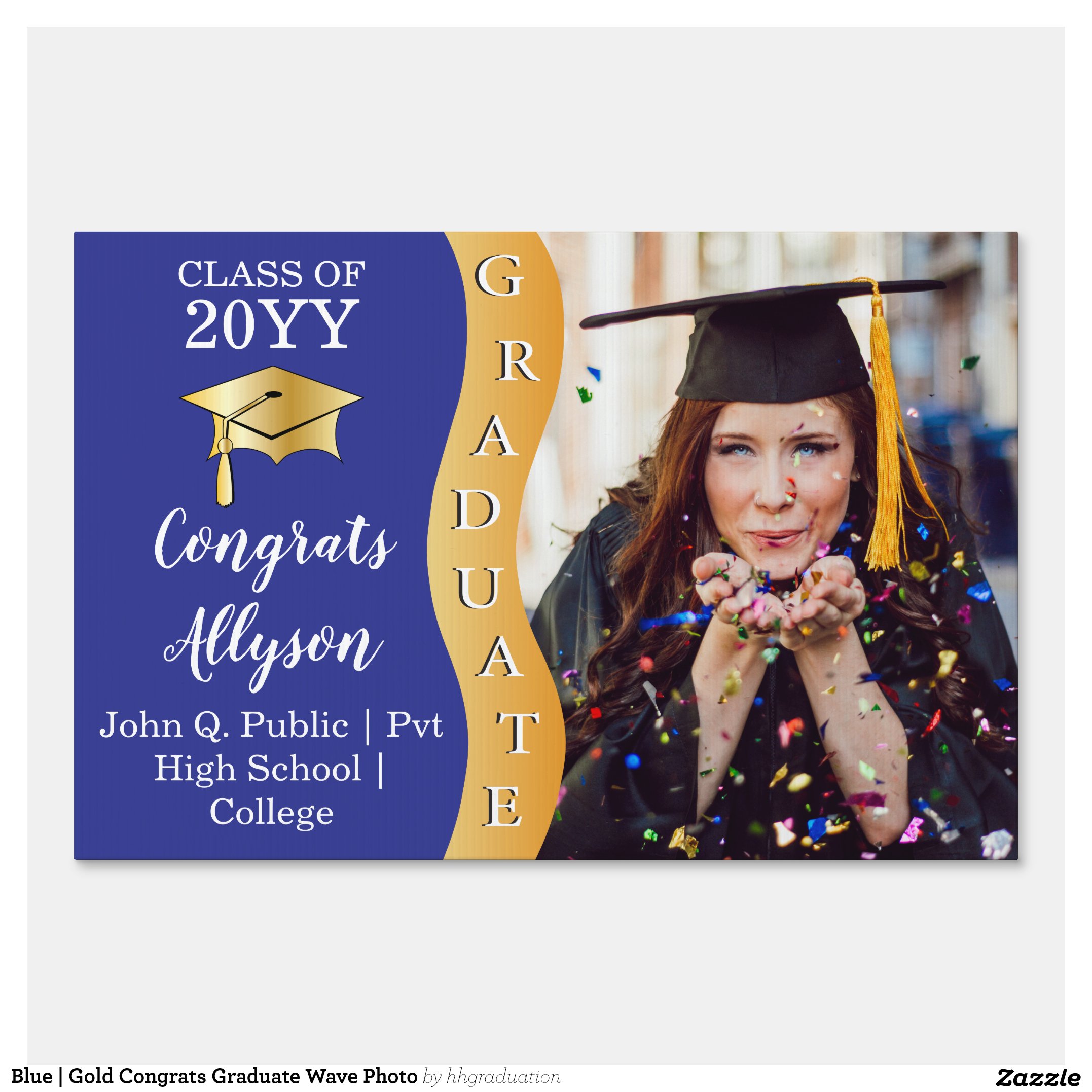 Blue Gold Congrats Graduate Wave Photo Sign