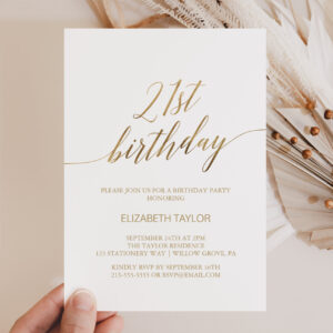 Elegant Gold Calligraphy 21st Birthday Invitation