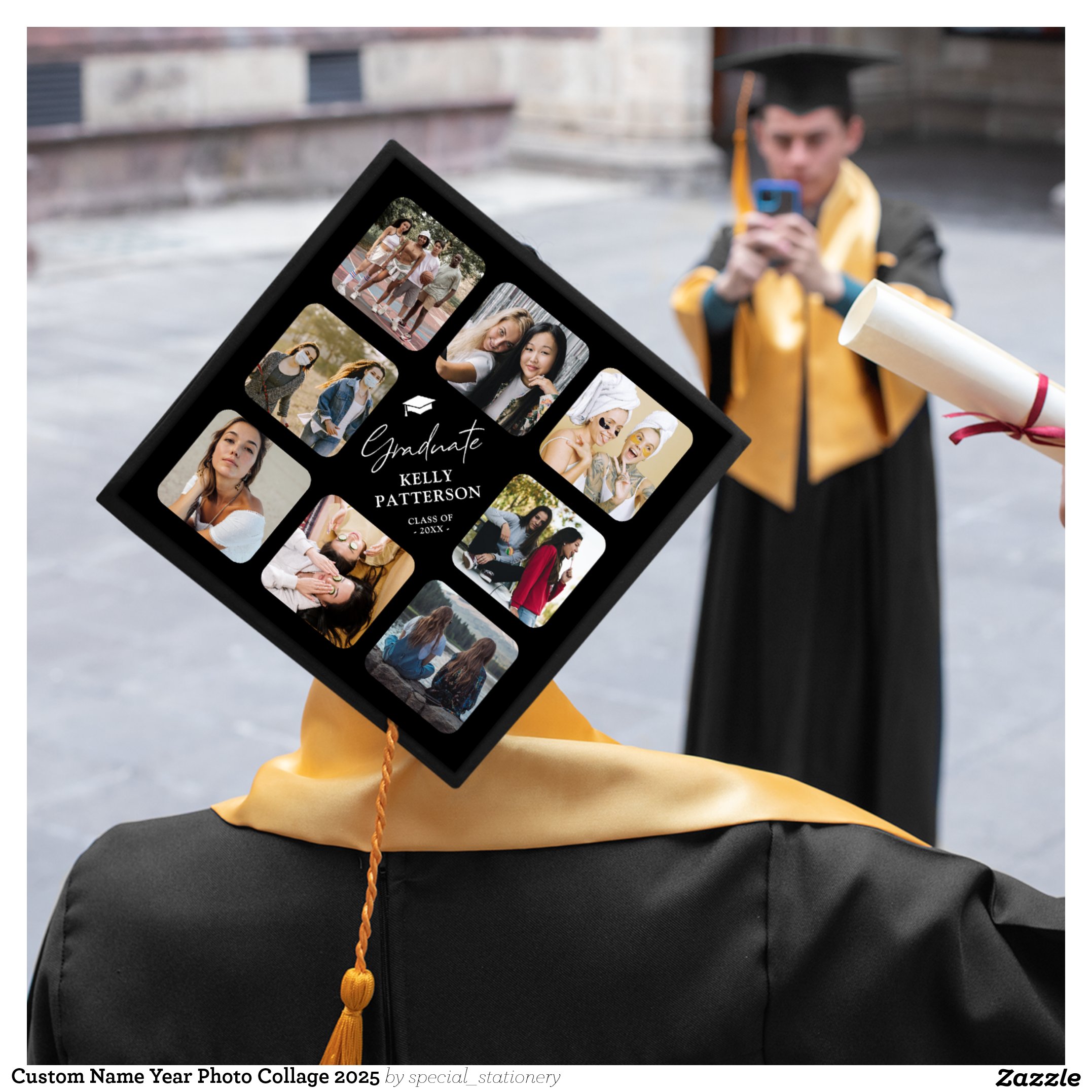 Custom Name Year Photo Collage 2025 Graduation Cap Topper