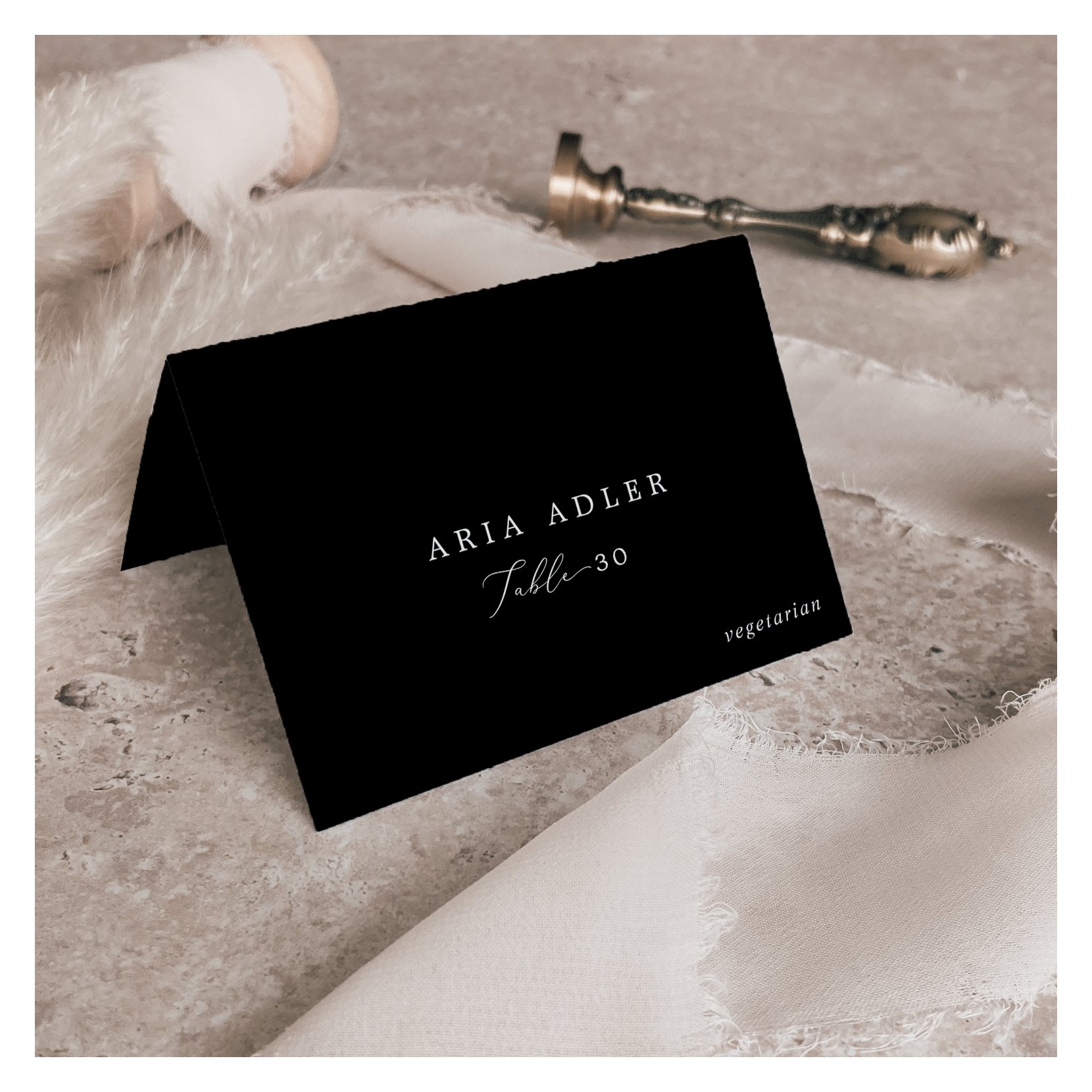 Delicate Dark Black Menu Option Place Cards