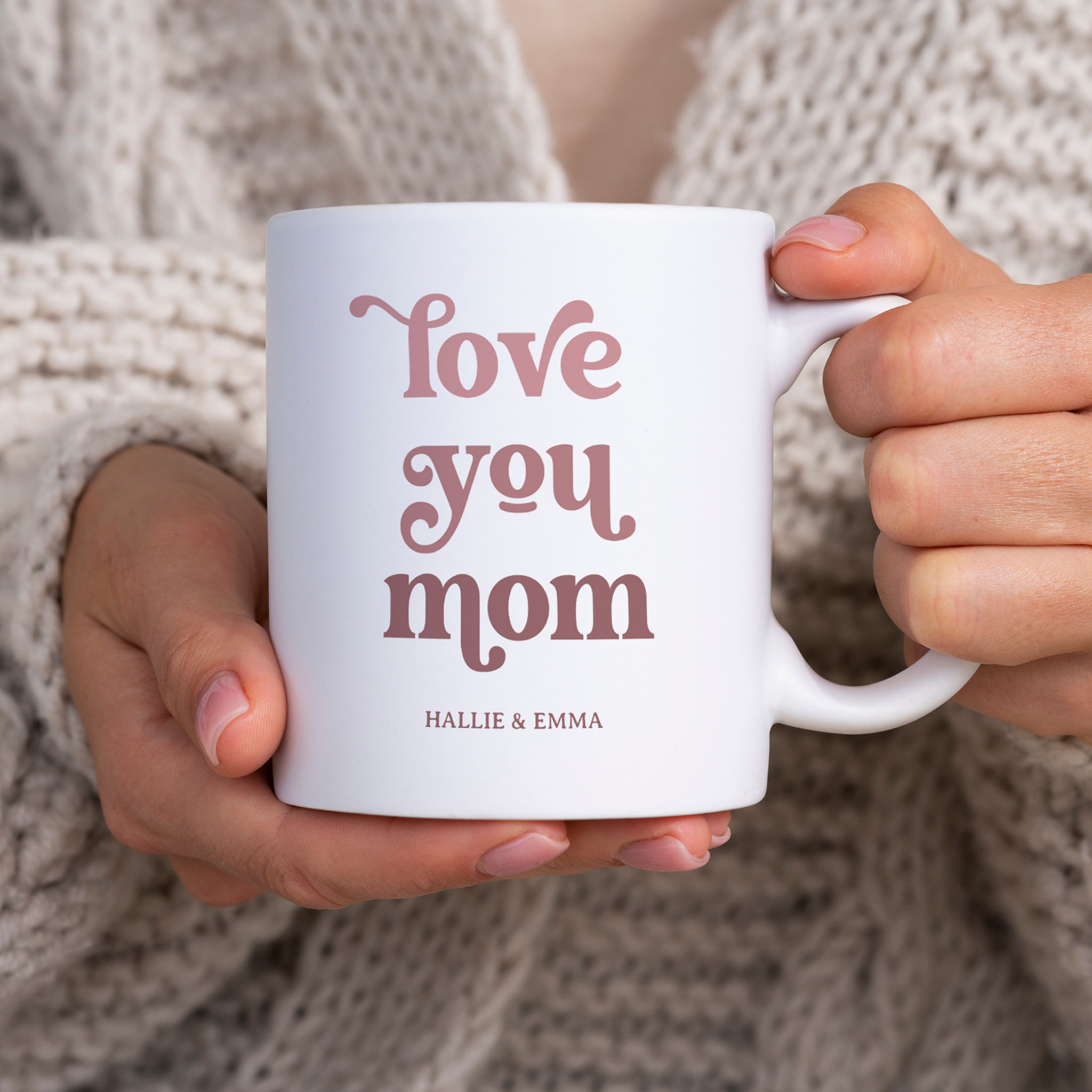 Boho Retro Text Love you Mom Gradient Pink Coffee Mug