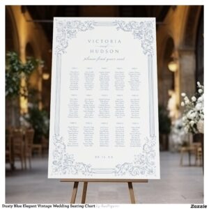 Dusty Blue Elegant Vintage Wedding Seating Chart Foam Board
