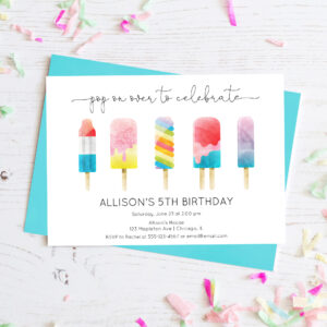Summer popsicle ice cream birthday party invitation