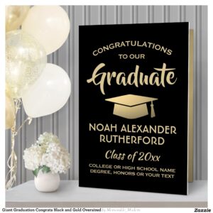 Giant Graduation Congrats Black and Gold Oversized Card