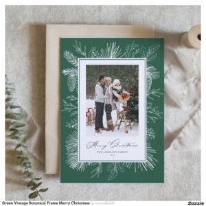 Green Vintage Botanical Frame Merry Christmas Holiday Card