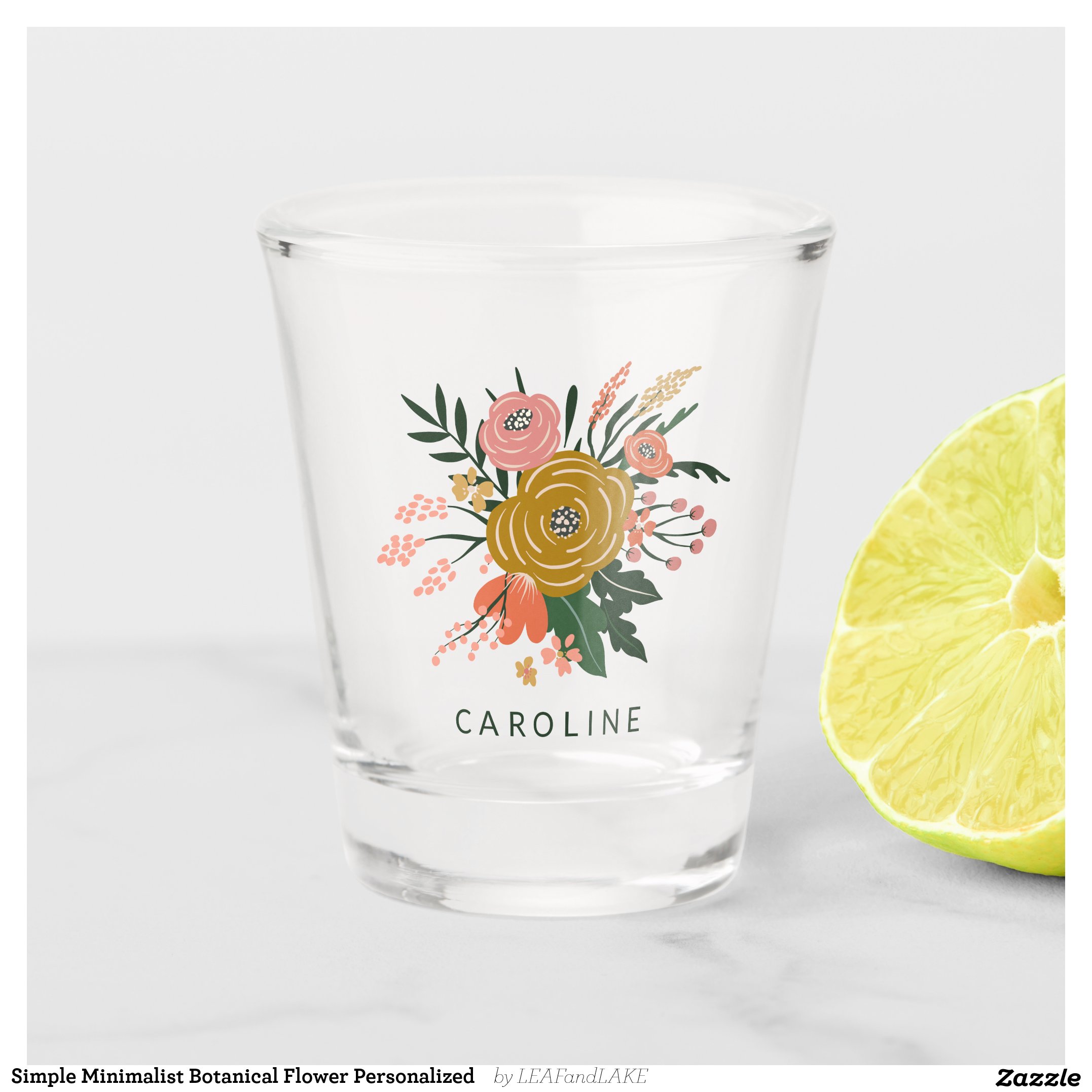 Simple Minimalist Botanical Flower Personalized Shot Glass
