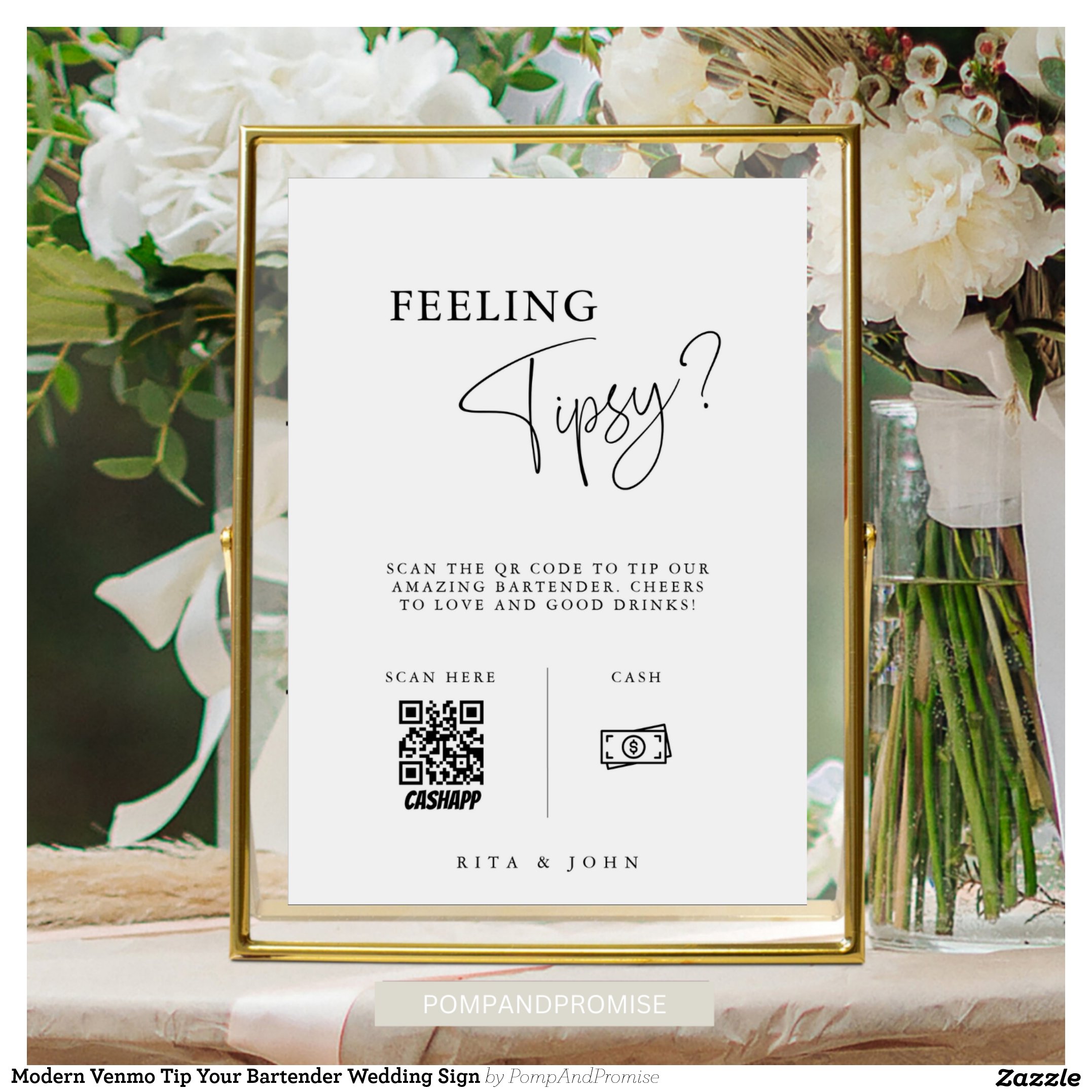 Modern Venmo Tip Your Bartender Wedding Sign