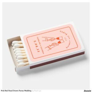 Pink Red Hand Drawn Funny Wedding Matchboxes