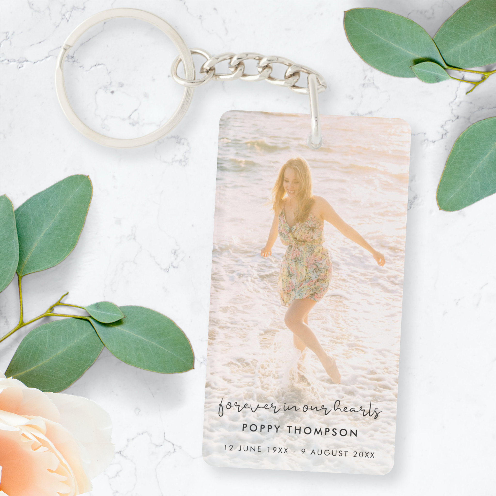 Elegant Memorial Photo Funeral Favor Poem Memory Keychain