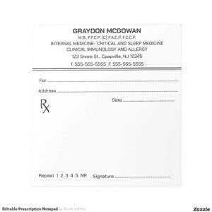 Editable Prescription Notepad