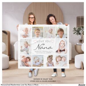 Personalized Handwritten Love You Nana 10 Photo Fleece Blanket