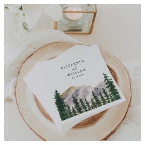 Mountains Watercolor Forest Wedding Napkins