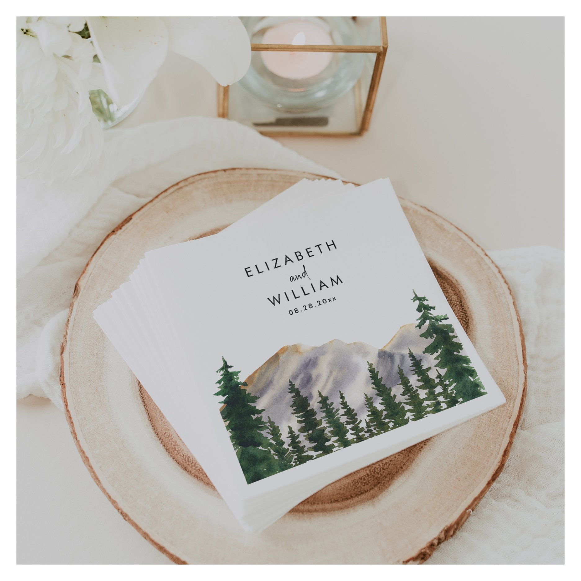 Mountains Watercolor Forest Wedding Napkins