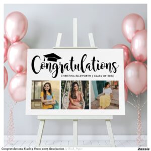 Congratulations Black 3 Photo 2025 Graduation Foam Board