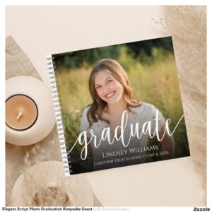 Elegant Script Photo Graduation Keepsake Guest Notebook