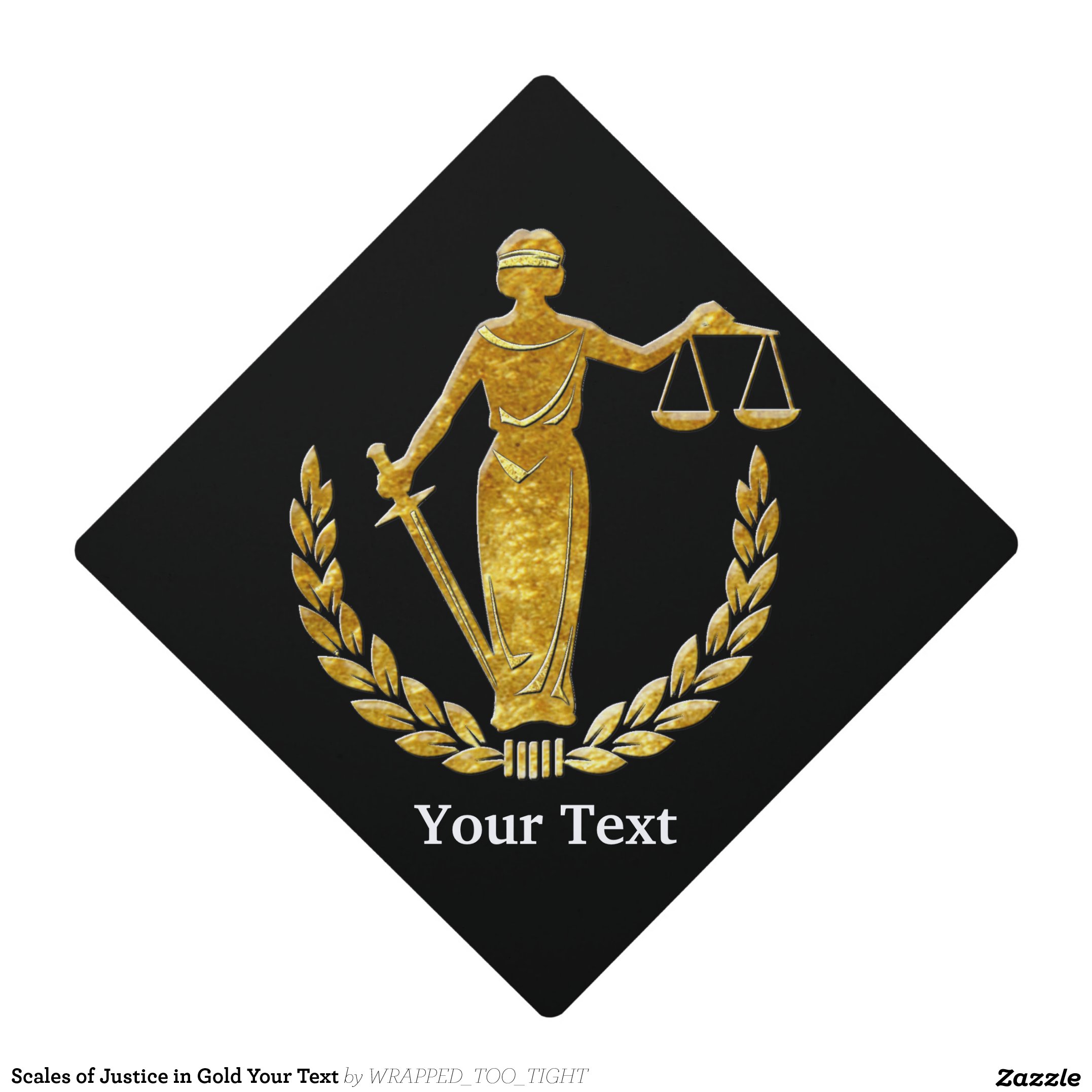 Scales of Justice in Gold Your Text Graduation Cap Topper