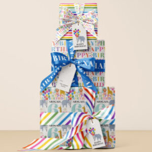 Colorful Safari Animals Happy Birthday Name Year Wrapping Paper