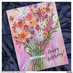 Colorful Daisy Bouquet Happy Birthday Postcard