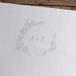 Minimal Leaf Wreath Wedding Initials Monogram Embosser