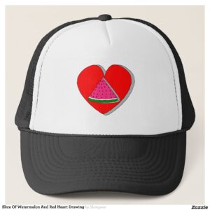 Slice Of Watermelon And Red Heart Drawing Trucker Hat