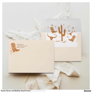 Rustic Boots and Bubbly Hand Drawn Envelope