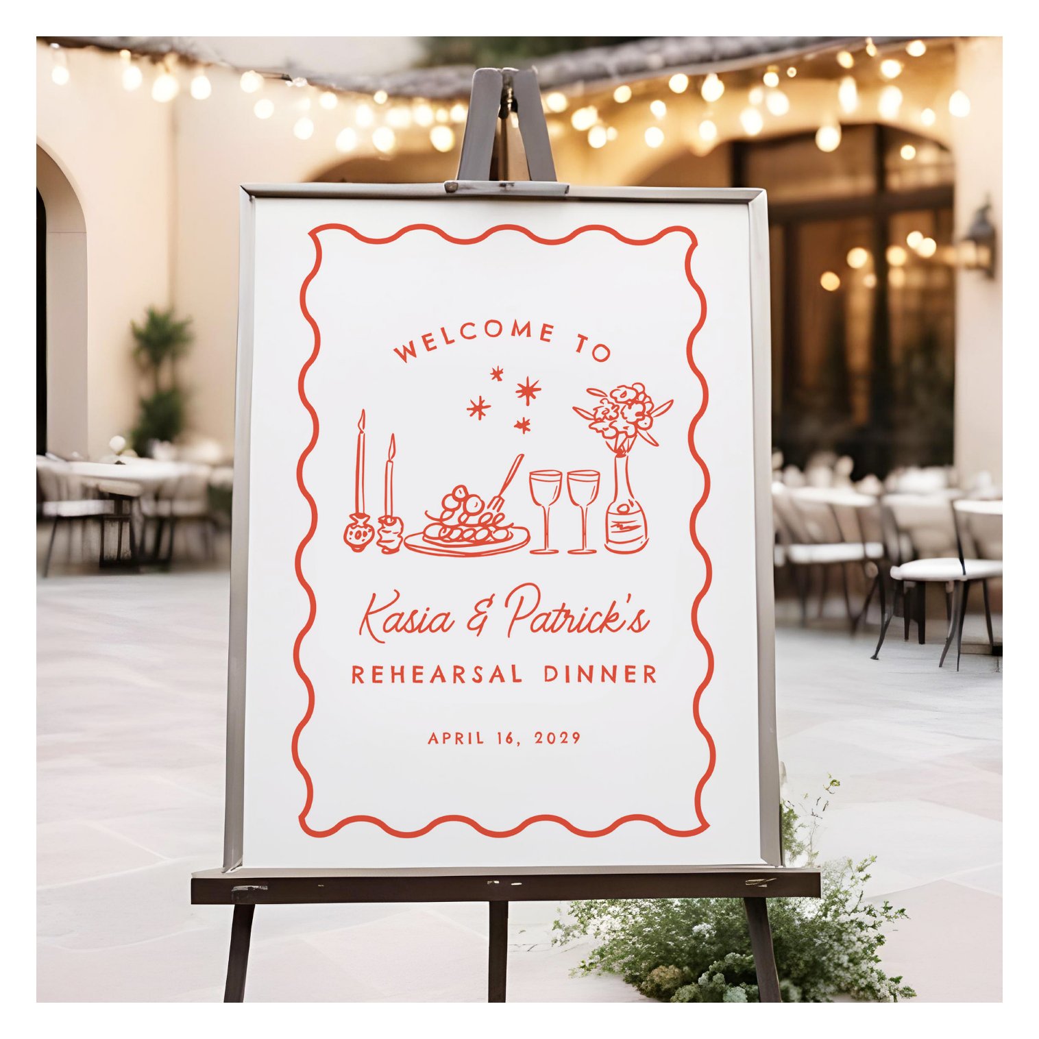 Whimsical Italian Doodle Rehearsal Dinner Sign