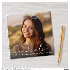 White Script Photo Graduation Party Guest Book