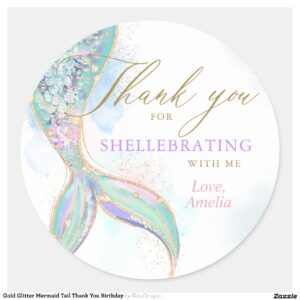 Gold Glitter Mermaid Tail Thank You Birthday Classic Round Sticker