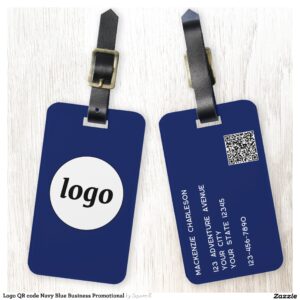 Logo QR code Navy Blue Business Promotional Luggage Tag
