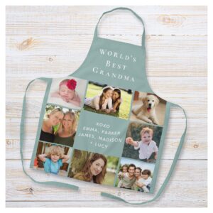 Best Grandma Photo Collage Sage Green Apron