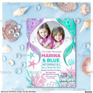 Mermaid Tail Photo Under the Sea Birthday Invitation