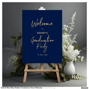 Gold & Navy Blue Modern Graduation Party Welcome Foam Board