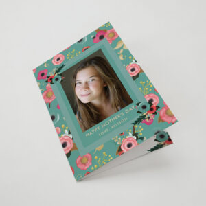 Vibrant Happy Mother's Day Teal Floral and Photo Card