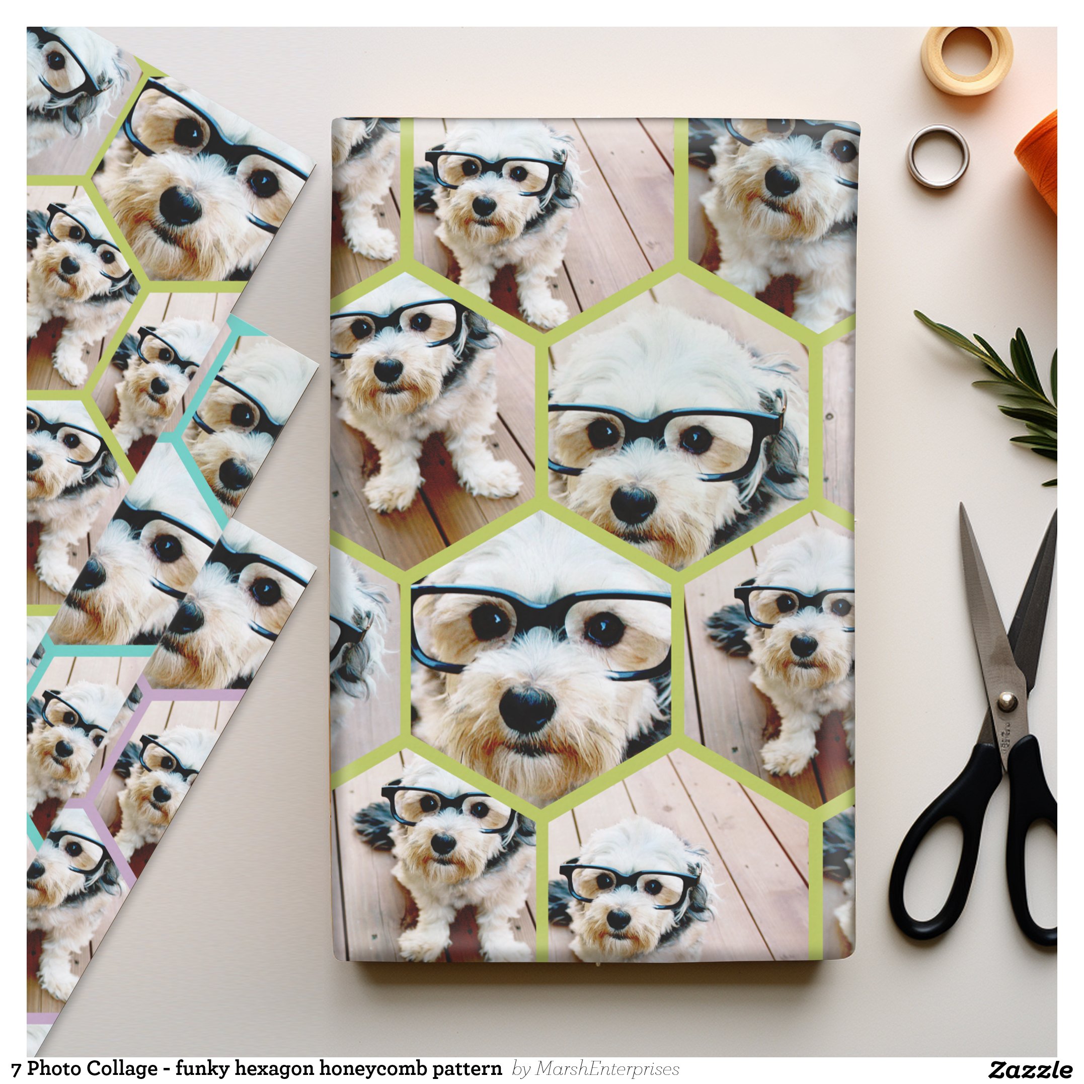 7 Photo Collage - funky hexagon honeycomb pattern Wrapping Paper Sheets